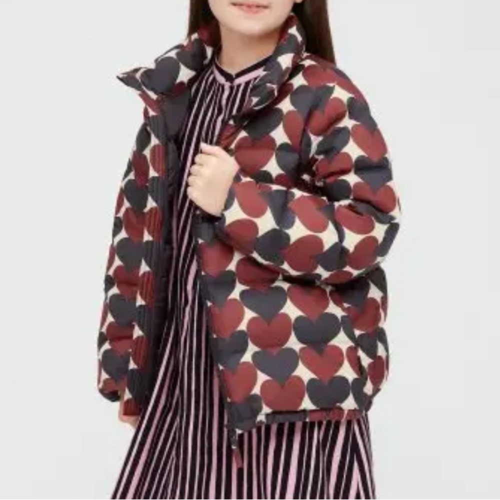 Heart Pattern Puffer Jacket marimekko Uniqlo girls sz 13